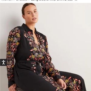 Boden midi shirt dress NWT black blossom print